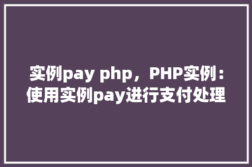 实例pay php，PHP实例：使用实例pay进行支付处理